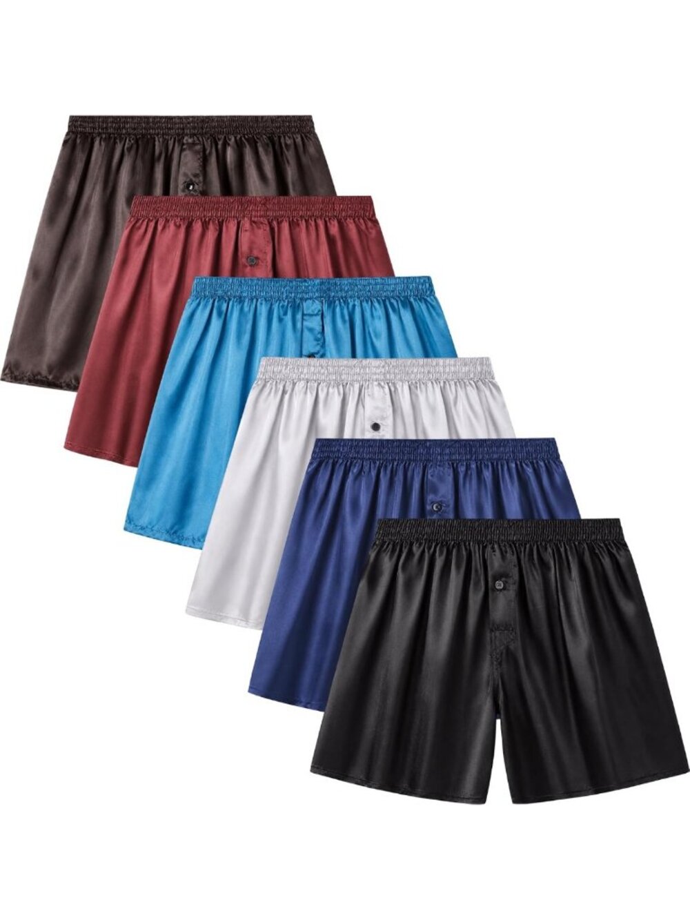 Silk Feeling Men's Satin Boxers Sleep Shorts - 6 Pack Comfortable Underwear